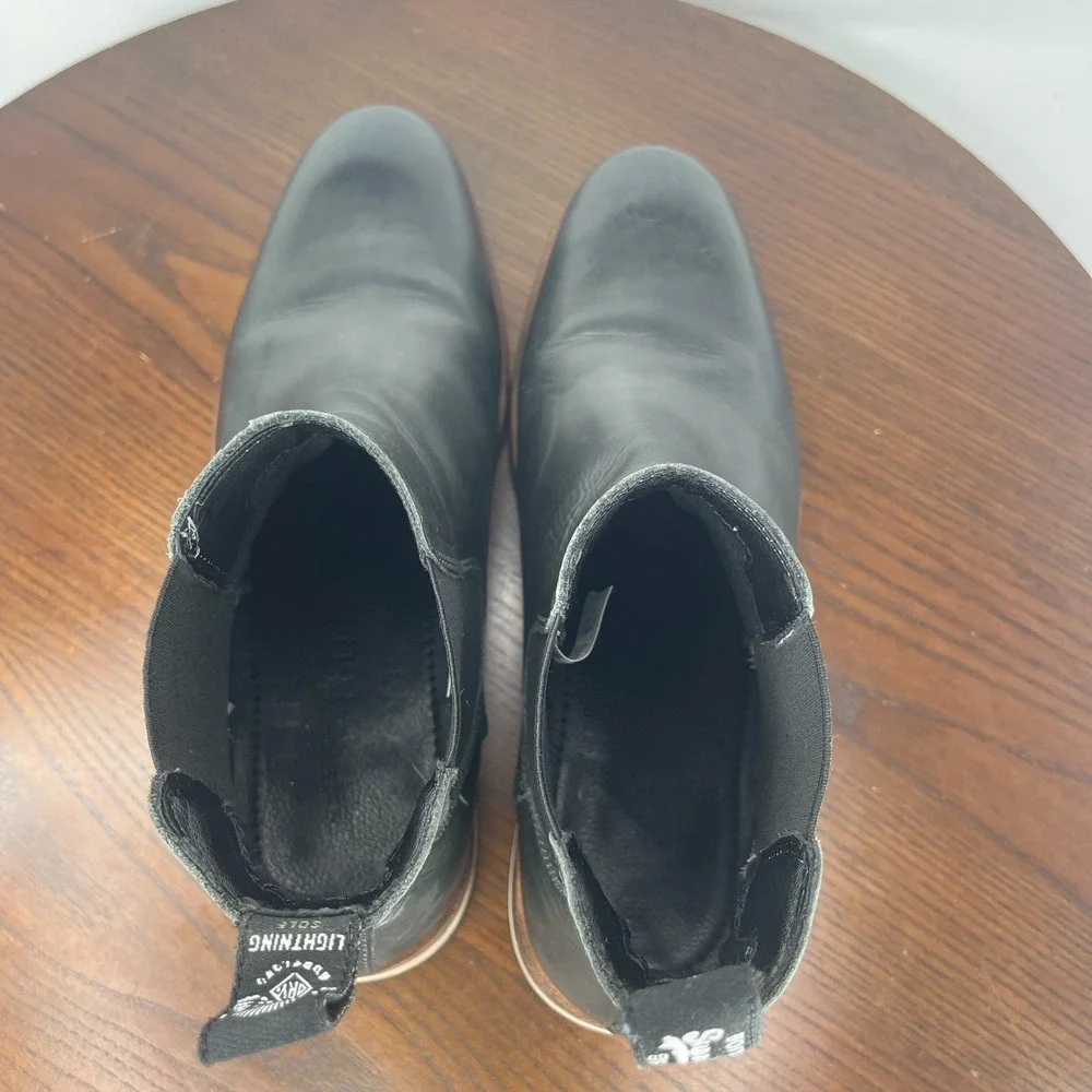 Superdry Meteor Boots Men's 8 Black Leather Chelsea Plain Toe Dress Moto Pull On